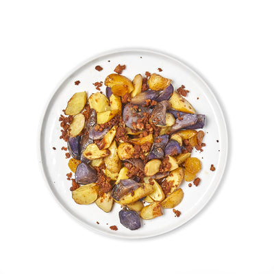 chorizo, potato and golden raisin hash