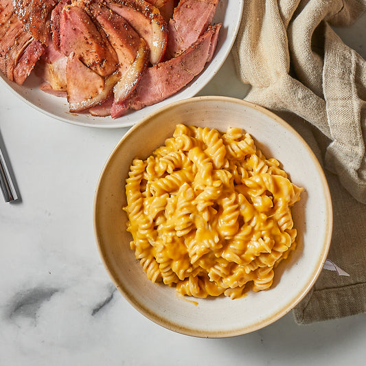 Butternut Squash Mac and Cheese with Jovial Organic Gluten-Free Brown Rice Fusilli azuluna foods premium pasture-raised ready-to-eat meals delivery