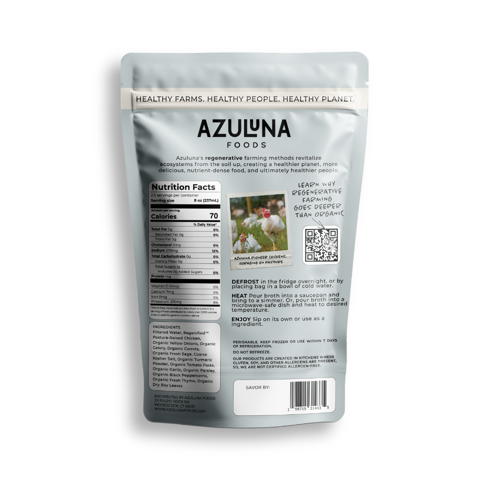 our pasture-raised chicken bone broth, ready-to-eat